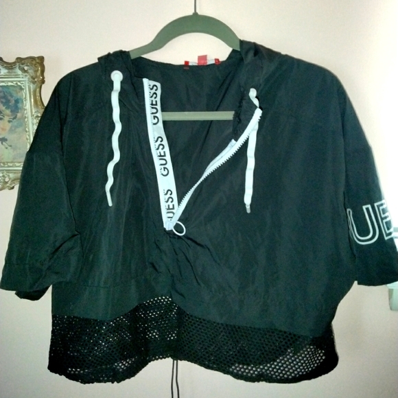 Guess brand cropped sporty short sleeve top mesh bottom & drawstring size L NWOT - Picture 1 of 5